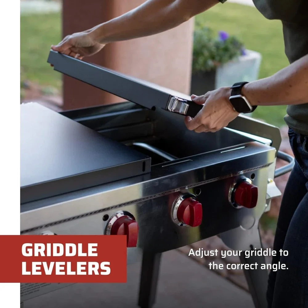 Portable Flat Top Grill 600 - Portable Outdoor Gas Grill with Griddle Grease Drain & Pre-Seasoned Surface - 604 Sq In