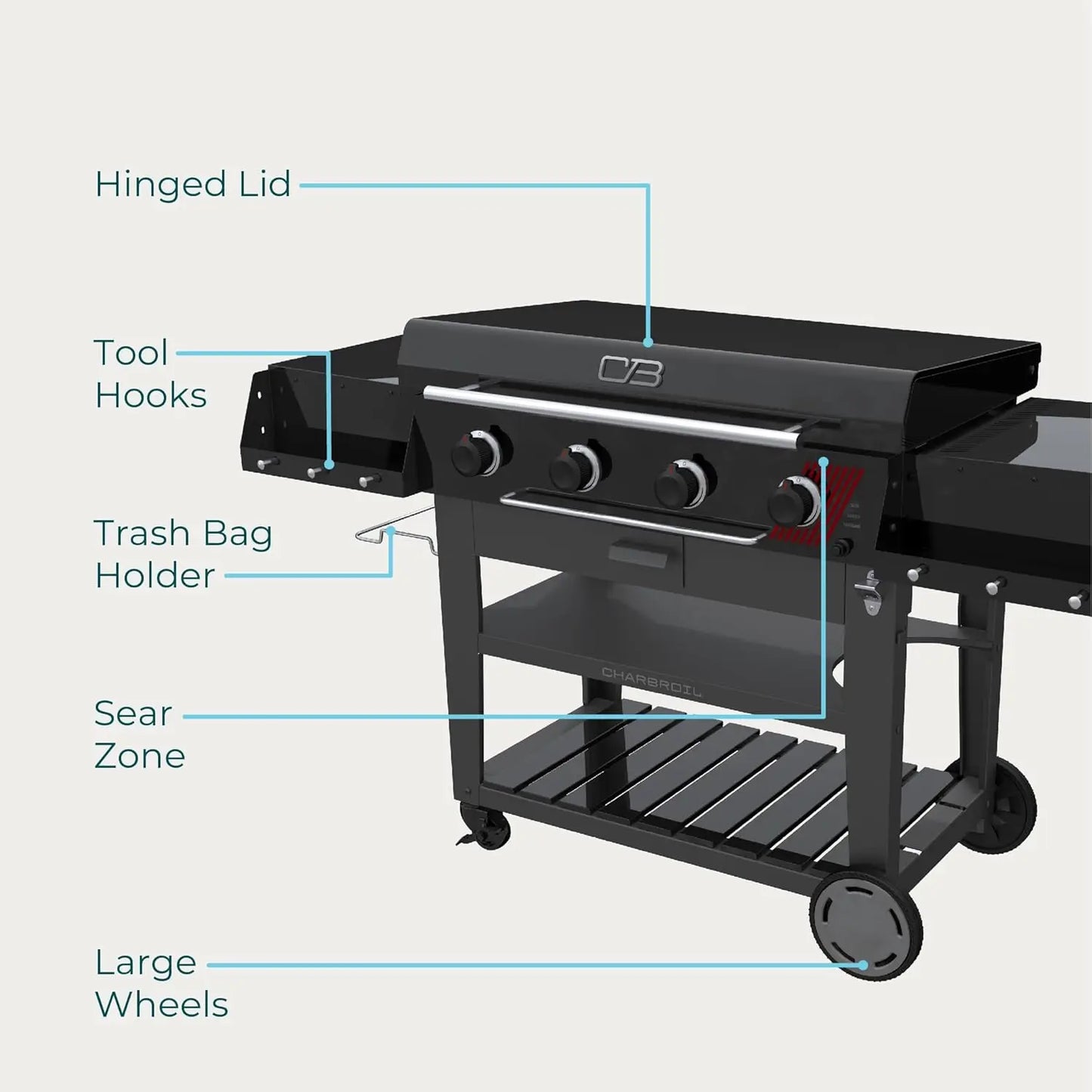 36" Performance Series™ Deluxe Propane Gas Griddle with Cart 4 Burner Flat Top Grill, Black 463285924