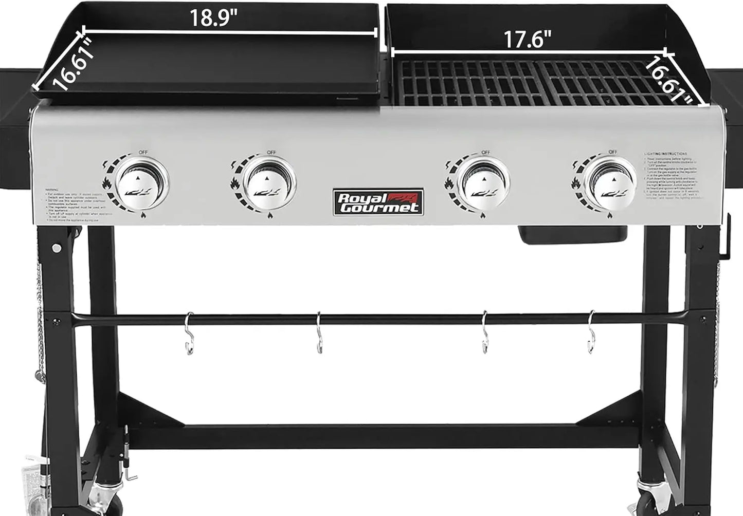 Royal Gourmet 4-Burner Portable Gas Grill and Griddle Combo with Cover, 48,000 , Propane Griddle Grill Combo for