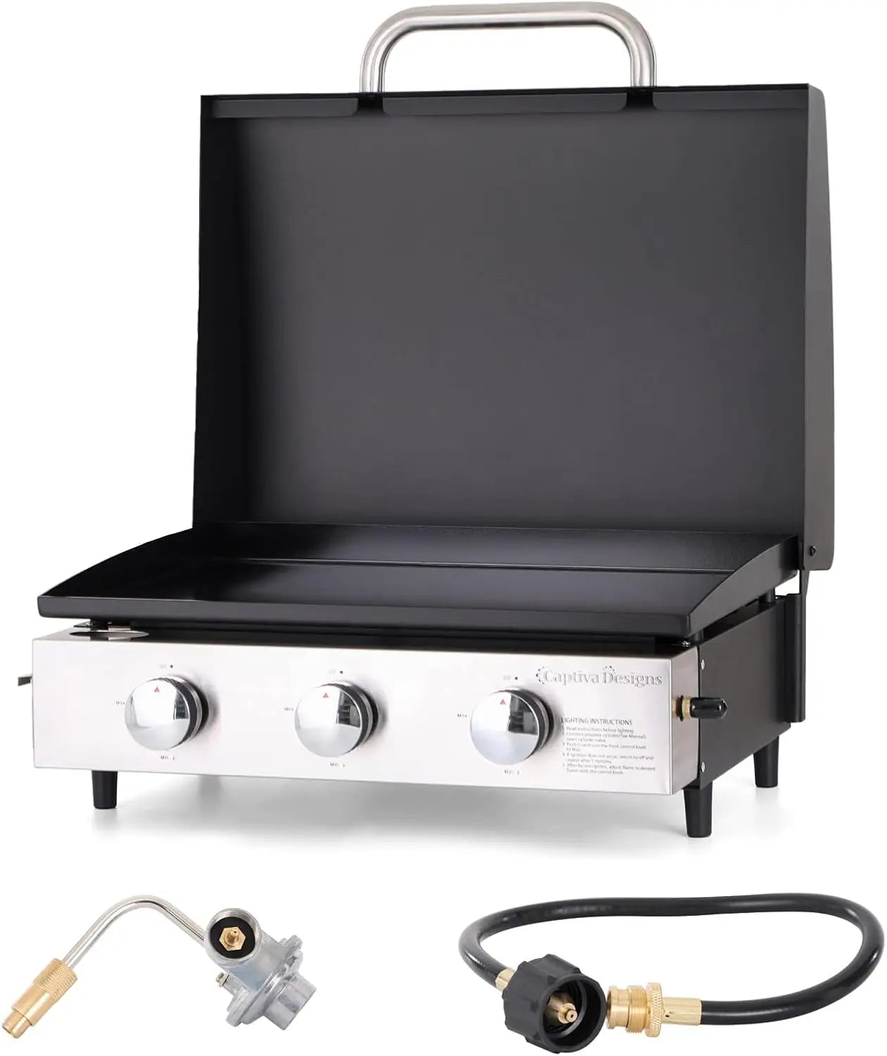 Sophia & William 27-Inch Flat Top Grill with Ceramic Coated Cast Iron Griddle, 3-Burner Propane Gas BBQ Griddle.