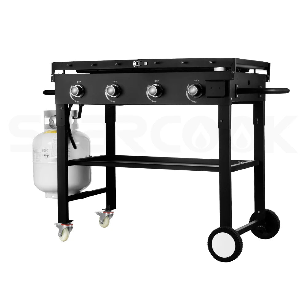 Flat Top Propane Foldable 4 Burner Propane Grill with Pre-Seasoned Griddle