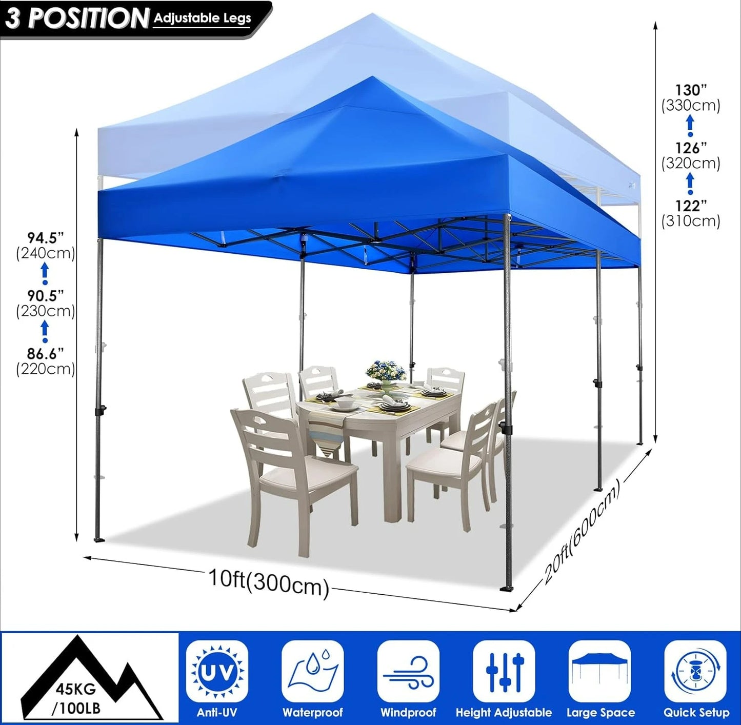 Canopy Tent, Without Sidewall Commercial Outdoor Canopy Wedding Party Tents for Parties All Season Wind & Waterproof Gazebo