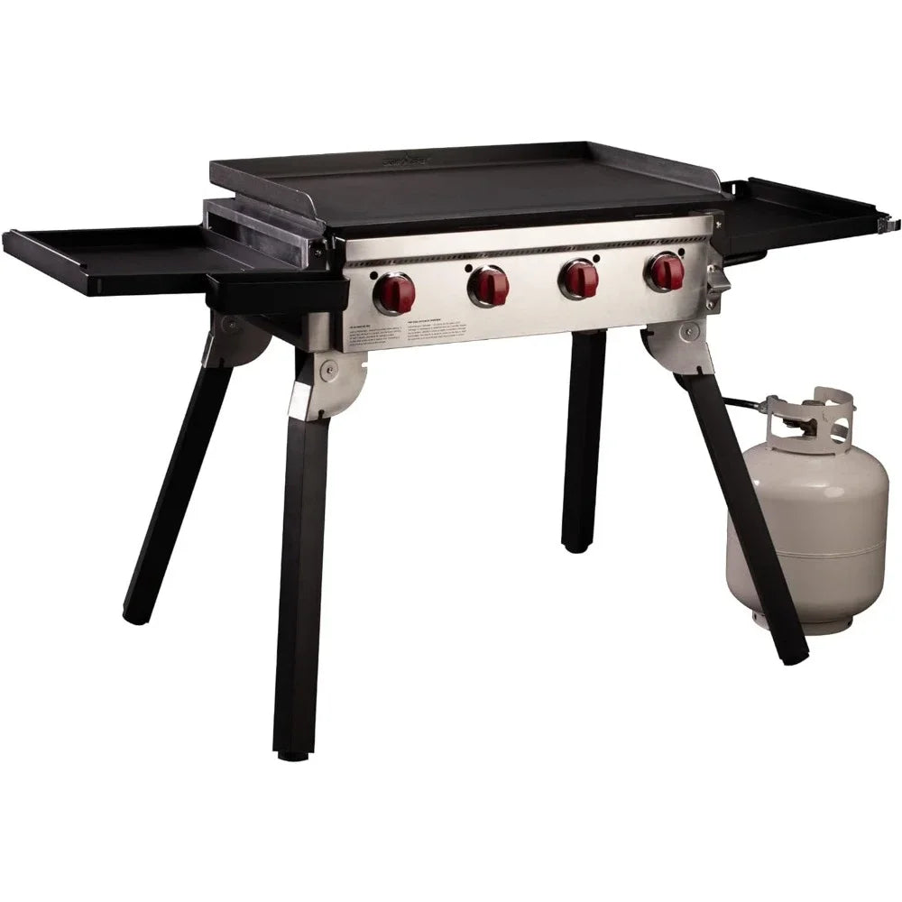 Portable Flat Top Grill 600 - Portable Outdoor Gas Grill with Griddle Grease Drain & Pre-Seasoned Surface - 604 Sq In