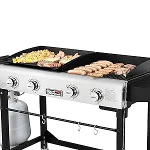 Royal Gourmet 4-Burner Portable Gas Grill and Griddle Combo with Cover, 48,000 , Propane Griddle Grill Combo for