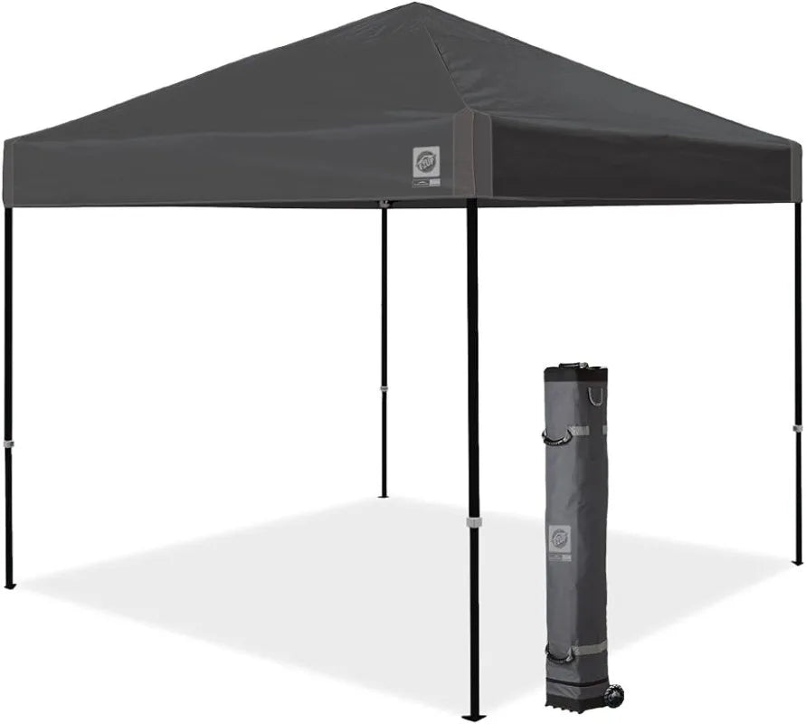 E-Z UP Ambassador Instant Shelter Canopy, 10' x 10', Roller Bag and 4 Piece Spike Set, Steel Gray or White