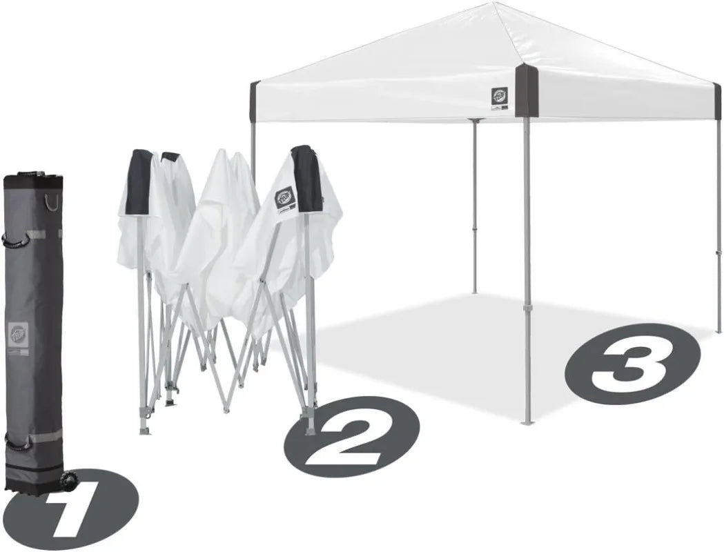 E-Z UP Ambassador Instant Shelter Canopy, 10' x 10', Roller Bag and 4 Piece Spike Set, Steel Gray or White