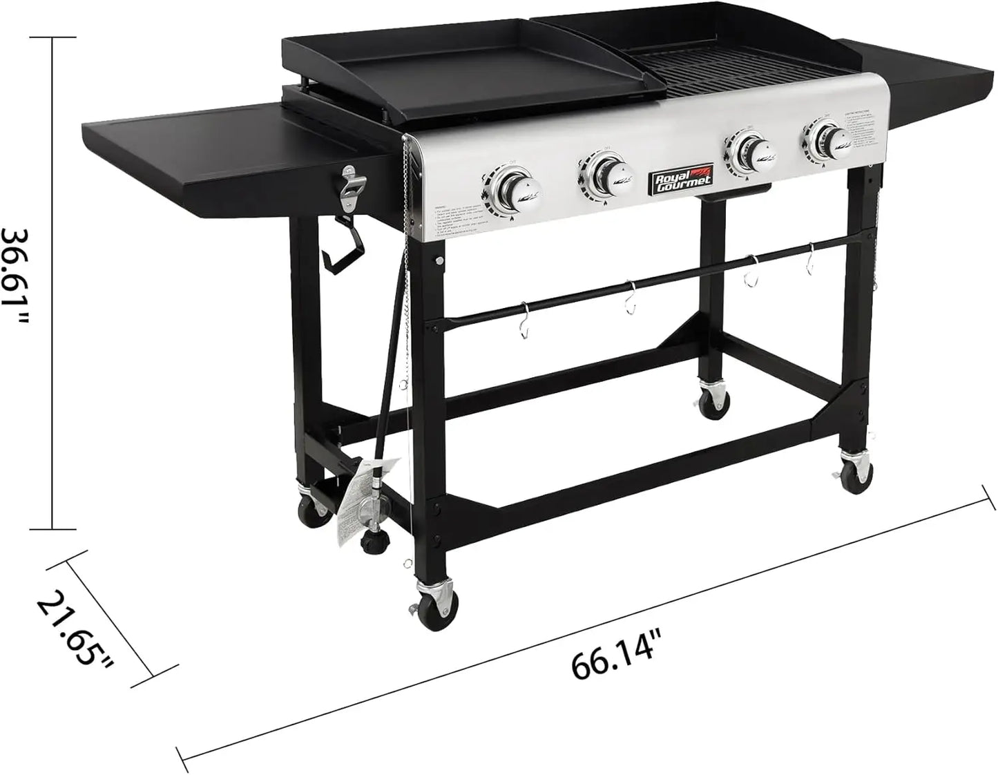 Royal Gourmet 4-Burner Portable Gas Grill and Griddle Combo with Cover, 48,000 , Propane Griddle Grill Combo for