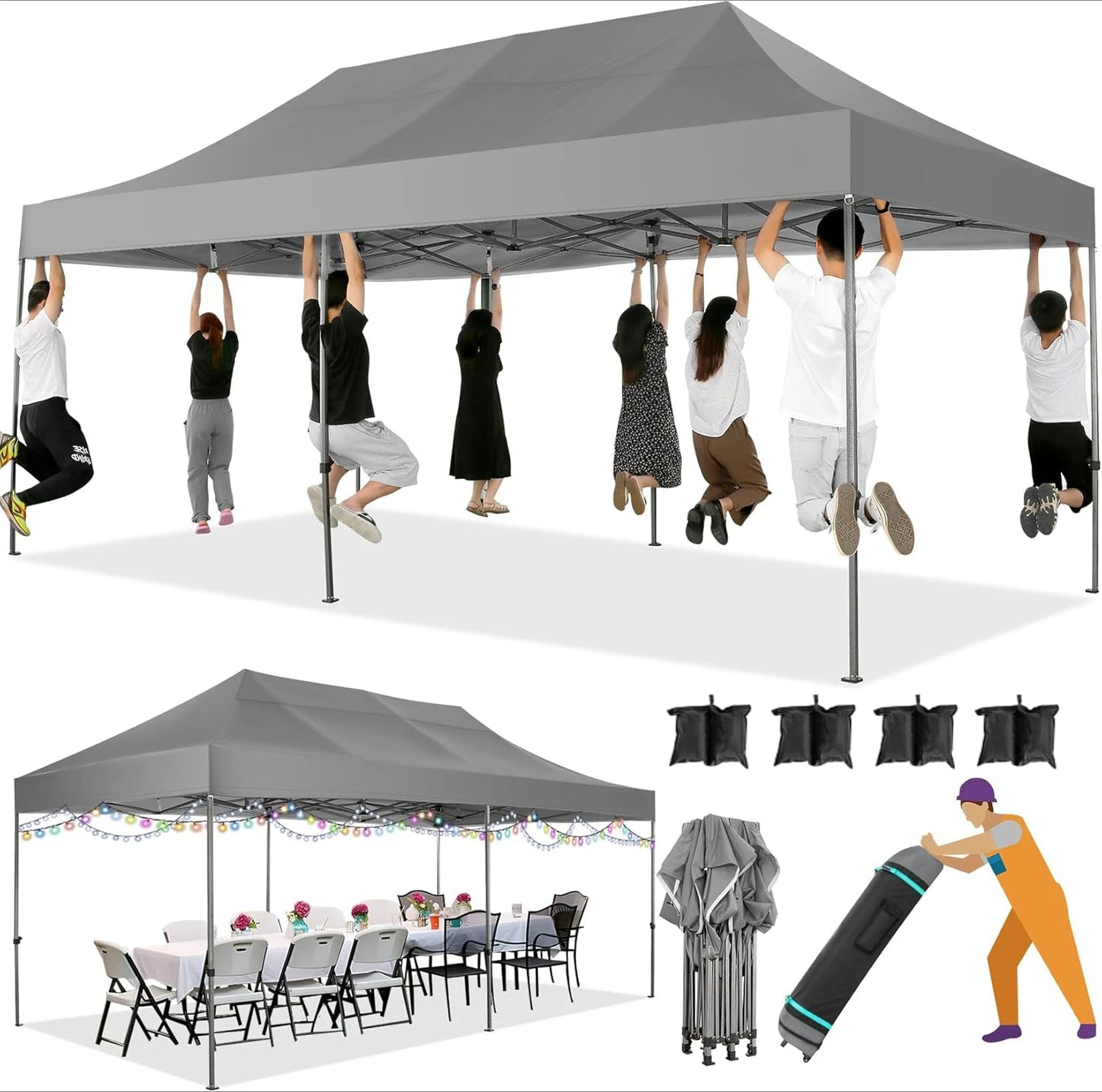 Canopy Tent, Without Sidewall Commercial Outdoor Canopy Wedding Party Tents for Parties All Season Wind & Waterproof Gazebo