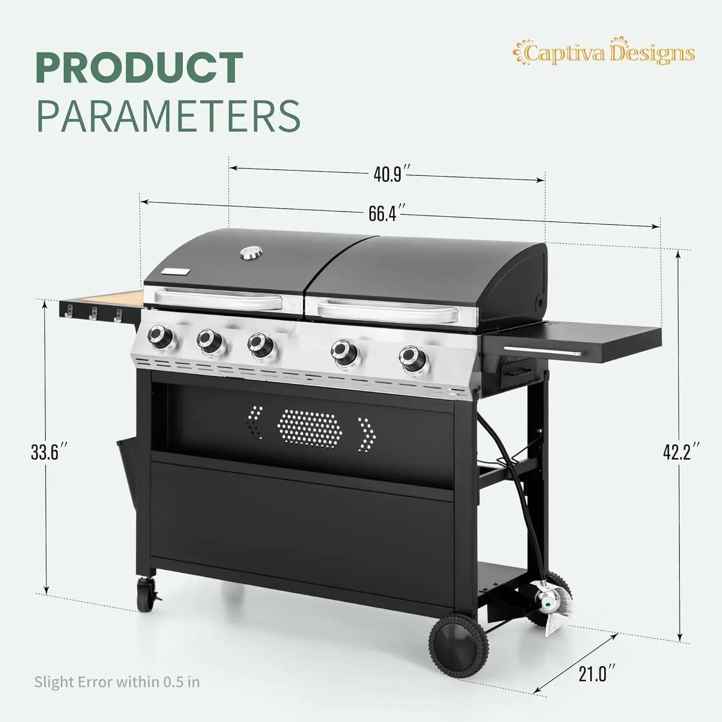 Propane Gas Griddle Grill Combo  Cast Iron Pan, Dual BBQ Grill With Flat Top Griddle for Outdoor Kitchen & Backyard Barbecue