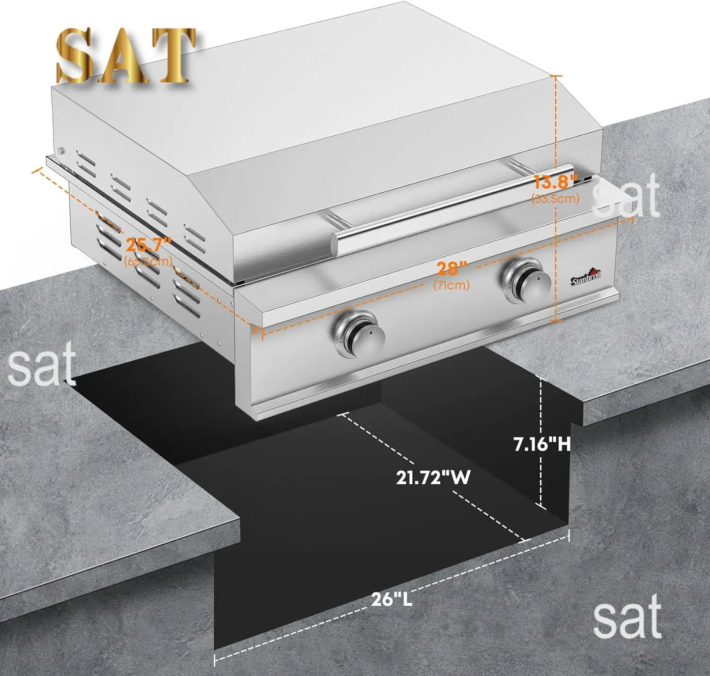 28-Inch Premium Built-In Liquid Propane Griddle for Outdoor Kitchen Grill Durable Stainless Steel 2-Burner Flat Top Grill