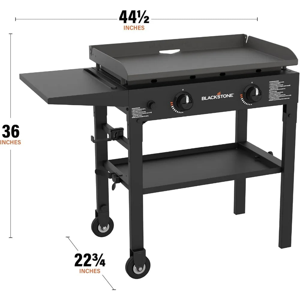 Flat Top Gas Grill Griddle 2 Burner Propane Fuelled Rear Grease Management System, 1517, Outdoor Griddle Station for Camping