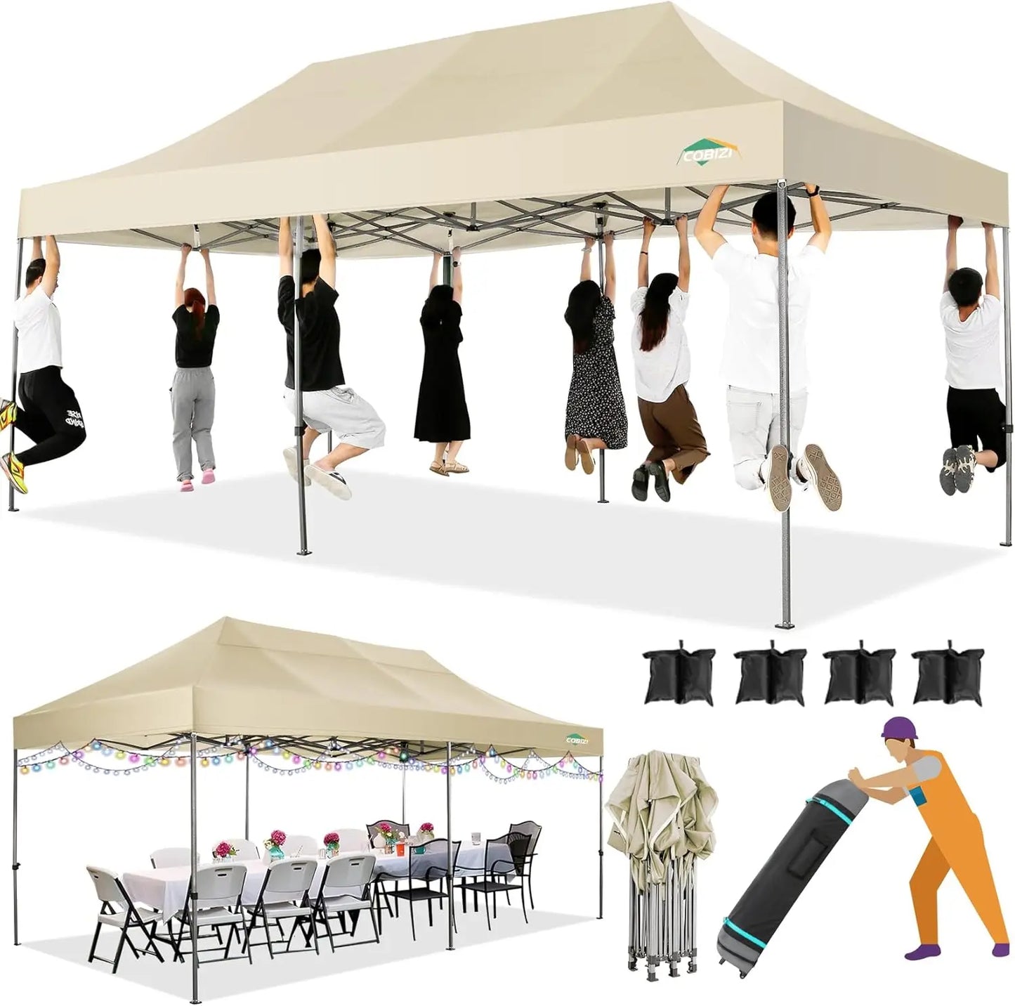 Canopy Tent, Without Sidewall Commercial Outdoor Canopy Wedding Party Tents for Parties All Season Wind & Waterproof Gazebo